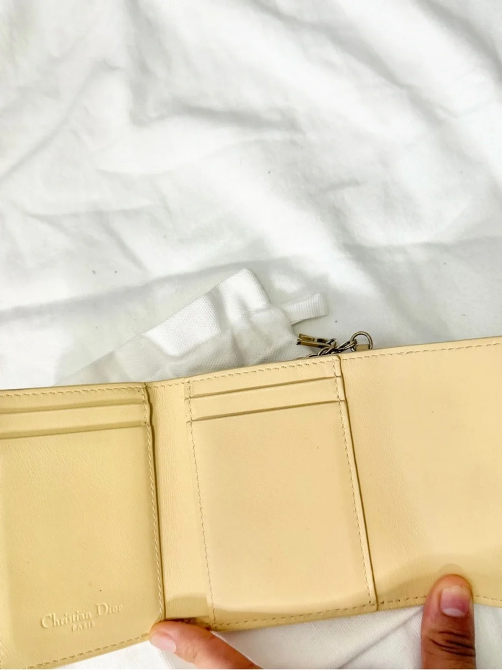 Dior Quilted Leather Compact Wallet in Light Beige with Gold Hardware
